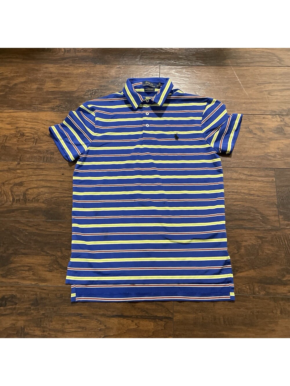 Polo Ralph Lauren Performance Men’s Blue Striped Polyester Polo Shirt Size Small